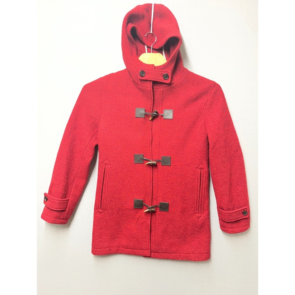 Brooks Brothers Black Fleece Thom Browne Red Wool Duffle Toggle Coat BB1 Hooded
